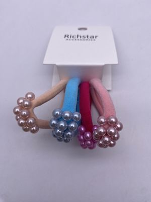 네 팩의 컬러한 헤어 넥타이 진주와 함께